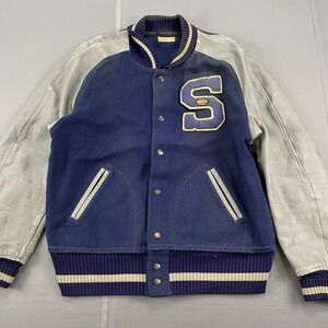 Vintage 60's Blue And Grey Wool Varsity Letterman Jacket Mens XL